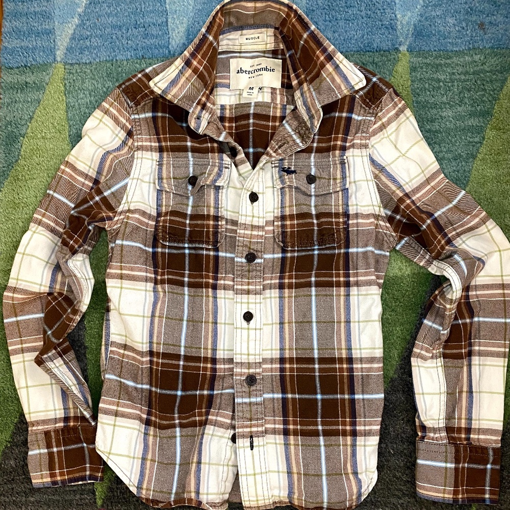 Abercrombie Brown/Cream Long Sleeve Flannel Shirt